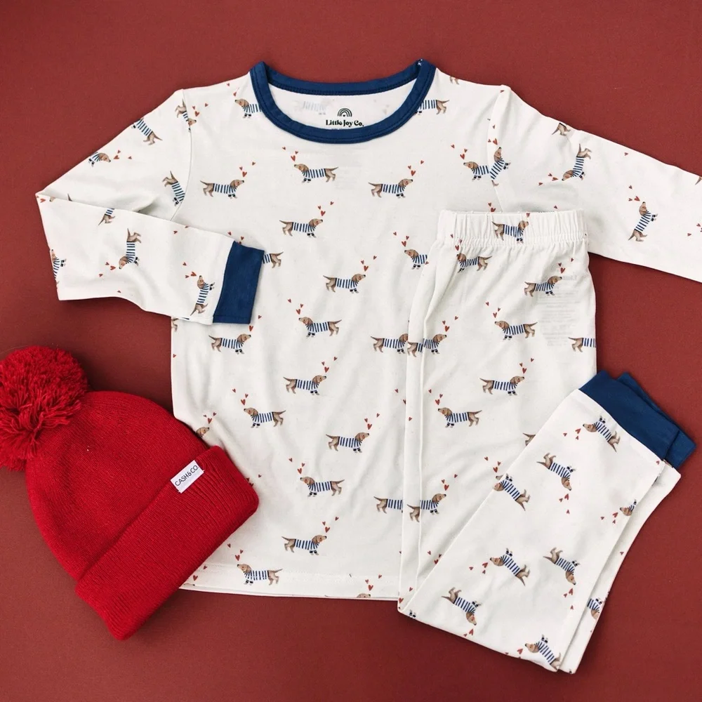 Little Joy Co Puppy Love Dachshund Bamboo Pajama Set 2T 5 6 7/8